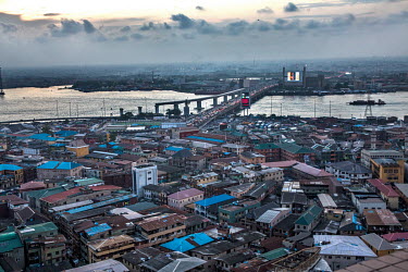 An ariel view of Lagos Island overlooking Eko bridge.