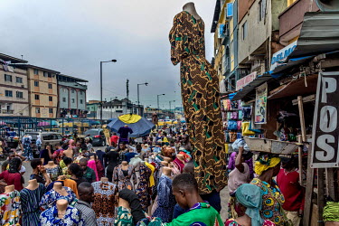 A crowded street market on Lagos Island.