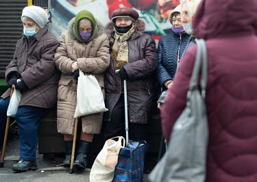 ELderly residents wait to collect their pensions in west Kyiv.