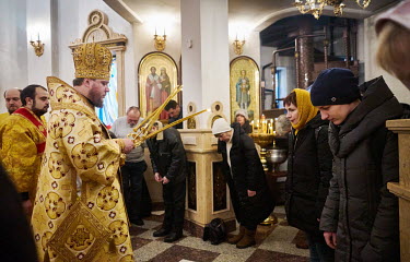 The head of the Dnipro diocese, His Eminence Bishop Simeon (Zinkevych), praying for Ukraine during Sunday Mass at Dnipro Diocese of the Orthodox Church of Ukraine.