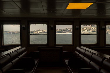 Istanbul's historic quartre seen from a deserted passenger ferry during a nationwide weekend coronavirus curfew.