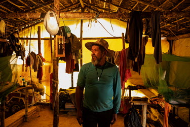 Landless Sebastiao Pereira (70) in his tent at a camp in Vila Rio Pardo. This camp was set up last year by families who were evacuated from an invaded area within the Bom Futuro National Forest.