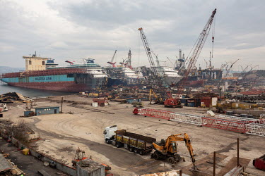 An overview of the ship-breaking docks. An increasing number of cruise liners have arrived here since the industry has faced huge losses due to the COVID-19 pandemic.