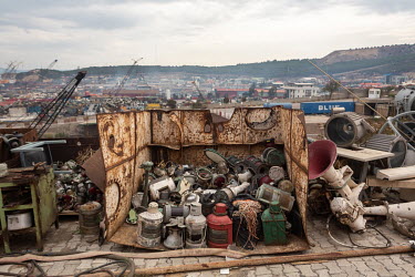 Various items from recycled boats await a new life after being restored at a ship-breaking yard.