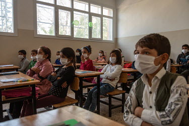 Students during class at the Tel Abyad Seyh Ahmet Yasin Primary School.