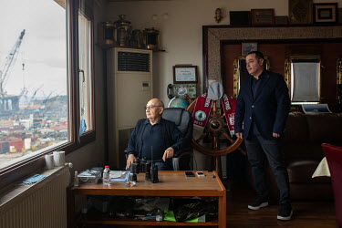 Osman Onal, left, and his son, Kamil Onal, in their offices overlooking the ship-breaking yard. The family has run the business for decades, and Kamil Onal is the current head of the Ship Recycling Un...