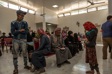 Patients waiting inside Tel Abyad hospital, which was restored to working order by the Turkish government-linked organisation AFAD (Disaster and Emergency Management Presidency).