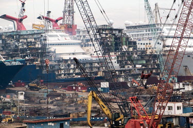 An overview of the ship-breaking docks in Aliaga. An increasing number of cruise liners have arrived here since the industry has faced huges losses due to the COVID-19 pandemic.