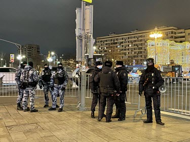 Officers from the OMON and police forces at Pushkinskaya Square where anti-war protestors were quickly arrested when they demonstrated against the invasion of Ukraine.