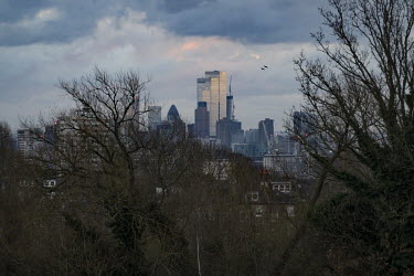 The City of London, the UK's financial hub and centre for global banking and wealth management, as seen from Hampstead Heath.