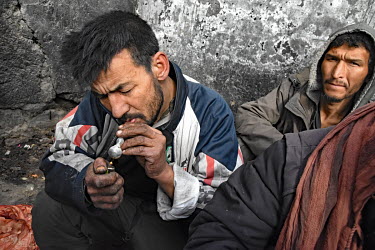 Drug users gather near the Pul-e-Sukhta  bridge on the banks of the Paghman river, a few kilometres outside the centre of Kabul.   The drugs of choice are crystal meth, opium and heroin which are most...