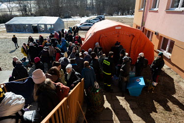 Refugees from Ukraine at the Lodyna transit center in southeastern Poland.