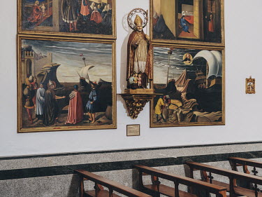 Paintings and a statue in the Ermita de la Virgen de Criptana, a church on the outskirts of Campo de Criptana.