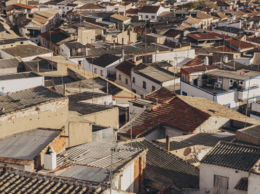 A view over the old town of Campo de Criptana, a neighbourhood known locally as the Albaicin, referring to the ancient barrio of the same name in Granada. Many of the residences in the neighbourhood h...