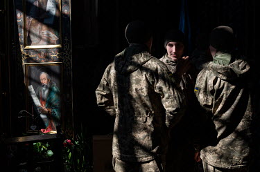 Mourners at the funerals of Colonel Oleg Yaseichin, Major Kyryle Viscivaniy, Major Segey Melaik and Yaroslav Romanciuk, killed fighting the Russian invasion of Ukraine at the Saints Peter and Paul Gre...