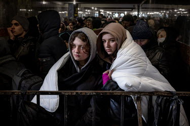 Weronika Sierogodskaya (17) and Liza Kochan (18) fled from Kharkiv together, but have now been waiting in a queue for 24 hours, in the hope of boarding a train to Poland.   The train station at Lviv i...