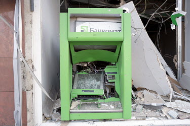 An ATM, for state-owned PrivatBank, destroyed during Russian airstrikes.
