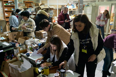 Volunteer pharmacists organise medicines and pharmaceutical products donated for internally displaced people (IDPs) and communities affected by the Russian invasion of Ukraine. The items are sorted, o...