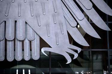 A metal sculpture of the Federal Eagle inside the plenary hall of the German parliament (Deutscher Bundestag) prior to the upcoming session of the new parliament on 26 October 2021.
