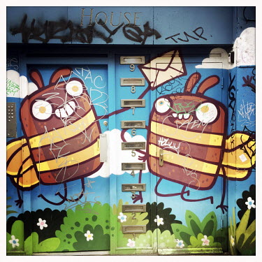 The 'Working Bee', a symbol of the city of Manchester, street art in the Northern Quarter.