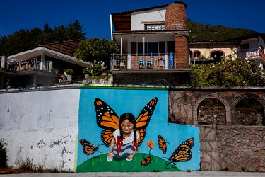 A mural of a monarch butterfly.
