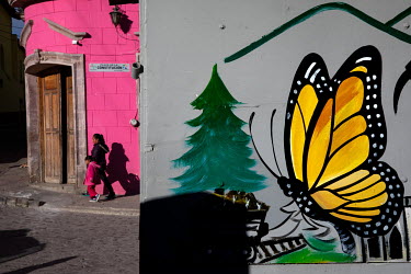 A mural of a monarch butterfly.