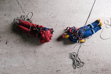 Mannequins used in rescue drills as potential invasive tree clearing team recruits attend a rope work operations, safety and rescue course at High Angle Training. To successfully complete the course a...