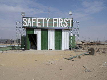 A sign that reads: 'Safety First' at the construction site of Egypt's New Administrative Capital. Following persistent problems of overpopulation, pollution and traffic congestion, the construction o...