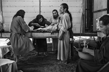 Members of the Evangelical Association of the Israelite Mission of the New Universal Covenant butcher a lamb during a retreat in rural Benjamin Constant. The radical sect that emerged in Peru has foun...
