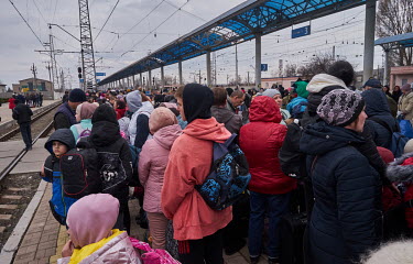 A large crowd gathered at Slavyansk train station to wait for the train to Lviv after the regional military head told all civilians they should leave the Donetsk region. Many people were local, some c...