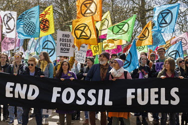A march by Extinction Rebellion (XR) in Hyde Park on first day of their 'April Rebellion'.