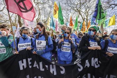 Medics take part in march by Extinction Rebellion (XR) in Hyde Park on first day of their 'April Rebellion'.