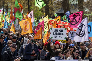 A march by Extinction Rebellion (XR) in Hyde Park on first day of their 'April Rebellion'.