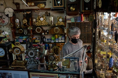 A watch and clock makers shop in the Nese saat galerisi in Kurtulus.