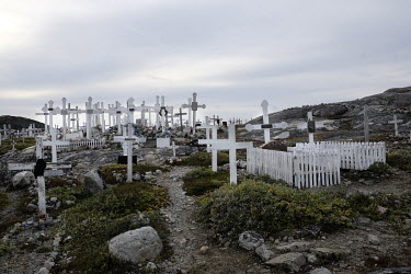 Crosses marking graves in a cemetery in Ilulissat.
