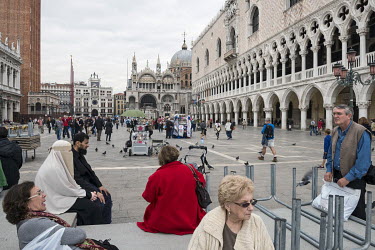 Tourists on Piazza San Marco. On the right side is the Doge's Palace.