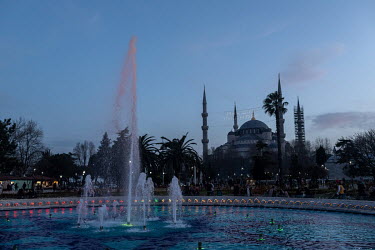 A fountain in Sultanahmet square, a relaxing grassy patch between the Hagia Sofia and the Blue Mosque in Istanbul's historic quarter