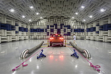 A vehicle sits in an acoustics testing lab at the BYD (Build Your Dreams) headquarters.
