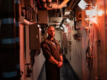 A helicopter pilot on the Italian aircraft carrier Giuseppe Garibaldi during 'Cold Response 2022' (CR 22), a Norwegian military exercise involving invited allies and partner nations held between 14 Ma...