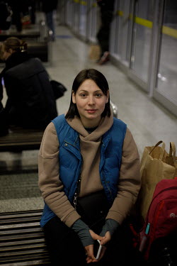 Alina Birtsjenko (22), an Ukrainian woman displaced by the war, at the Wschodnia (East) train station in Warsaw, from where she are heading back into Ukraine. Since the withdrawal of Russian forces fr...