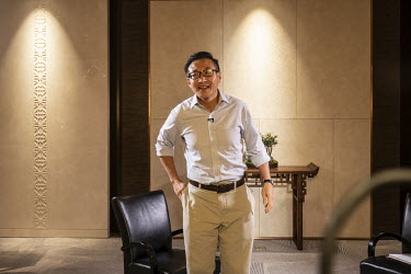 Joseph Tsai, co-founder and vice-chairman of Alibaba Group Holding Ltd., as well as the owner of the Brooklyn Nets basketball team, speaks during an interview at the company's headquarters in Hangzhou...