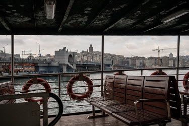 A view of the Galata tower, and the Beyoglu peninsula from one of Istanbul's commuter ferries which cross the Bosphorus regularly.