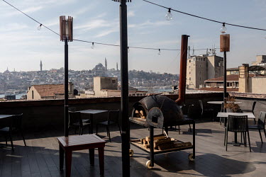 The view from NeoLokal restaurant's rooftop terrace, home to Turkish chef Maksut Askar, tucked inside the SALT Galata museum, with the old city of Istanbul in the background.