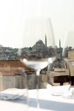 The view from NeoLokal restaurant, home to Turkish chef Maksut Askar, tucked inside the SALT Galata museum, with the old city of Istanbul in the background.