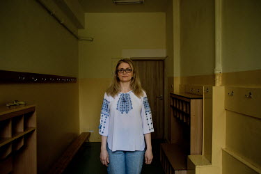 Ukrainian teacher Zoryana from Lviv, who fled the war in March 2022, at public primary school number 81 where around 10% of the school's pupils are from Ukraine, most of them have been forced to flee...
