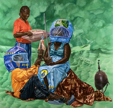 Hilary Balu, Kimbindi wa mundela 1, 2021. Acrylic, oil and scratch on canvas.