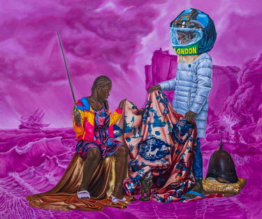 Hilary Balu, Luyalu Kimvuama, 2021. Acrylic, oil and scratch on canvas.