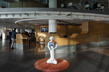 A welcome robot at the headquarters of Rabobank.