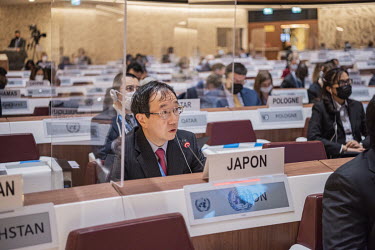 Japanese Ambassador, Yamazaki, speaking at the emergency debate on Ukraine at the UN Human Rights Council, during the opening week of the council's session, the week following the Russian invasion of...