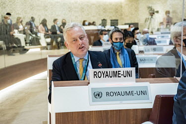 Simon Manley, the UKs Permanent Representative to the UN in Geneva, speaking during the emergency debate on Ukraine at the UN Human Rights Council.